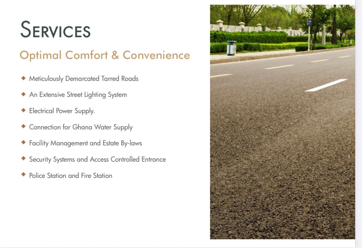 Devtraco Woodlands — Serviced Plots and Modern Homes For Sale — 24Hr Secured Gated Community — Essential Amenities and Facilities — Dawhenya Ghana