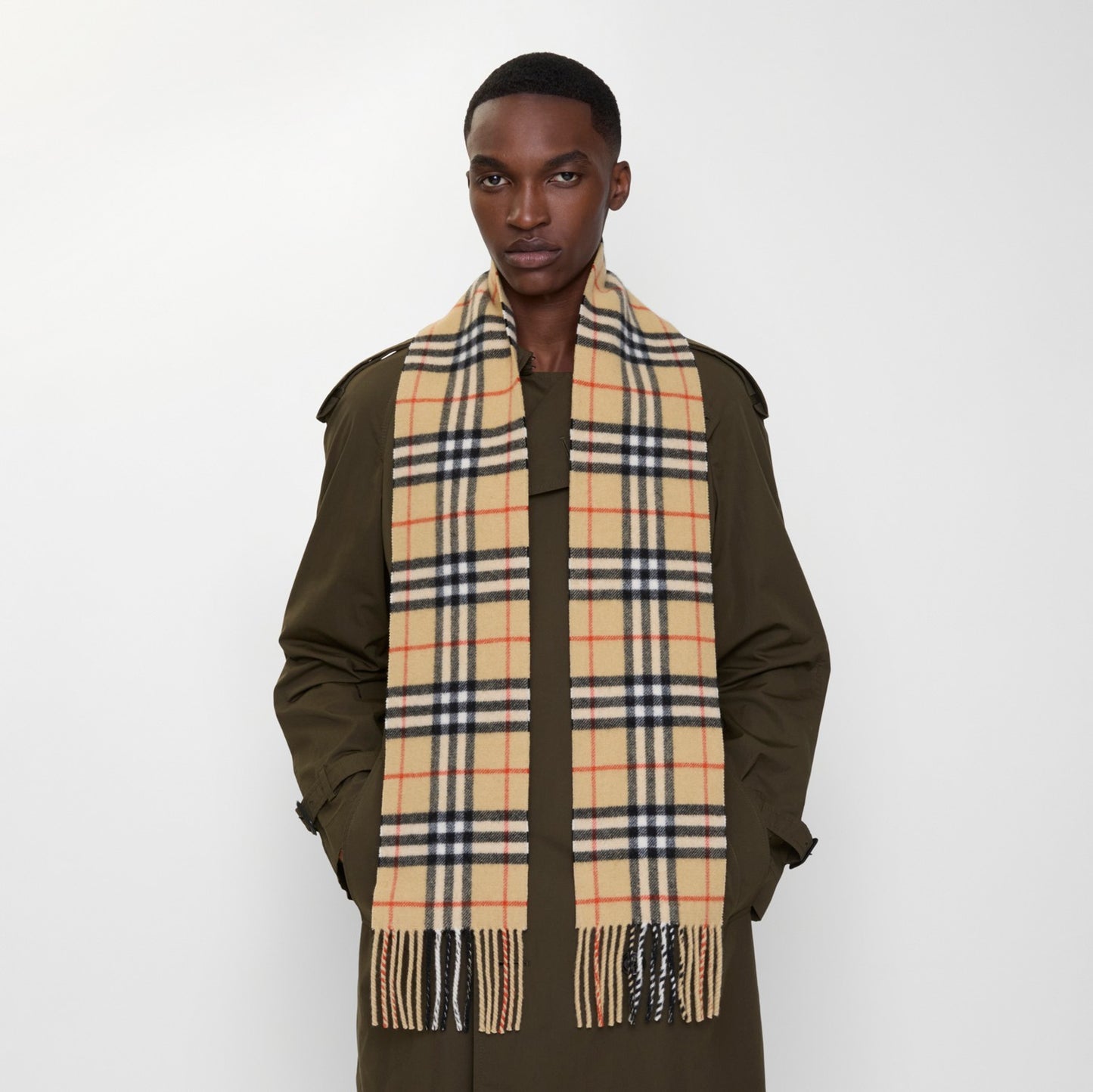 Narrow Check Cashmere Scarf