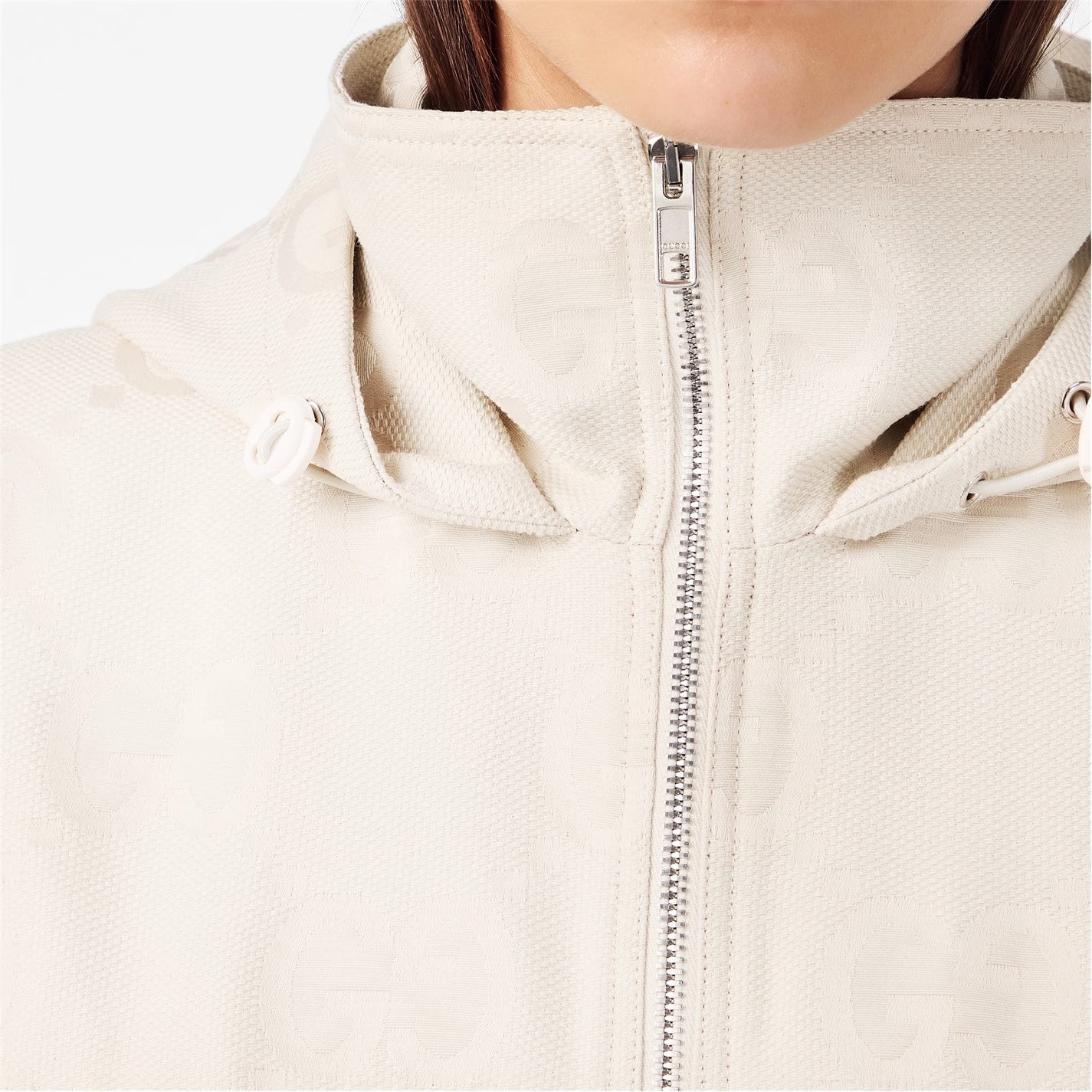 Women's Jumbo GG Canvas Cotton Long Sleeve Mid-Length Hooded Rain Anorak