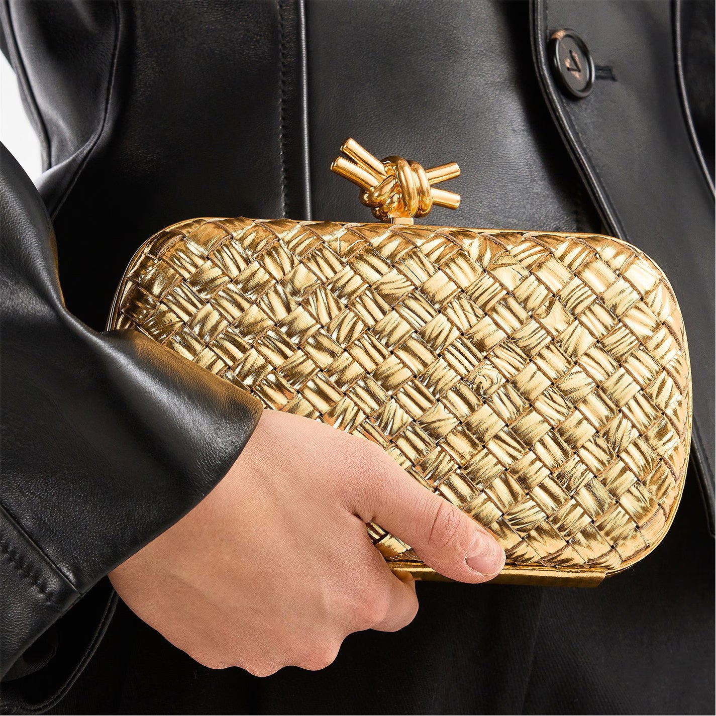 Women's BV Knot Metallic Clutch Bag
