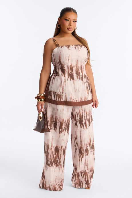 Yanira Linen Pant Set - Brown Combo
