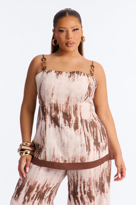 Yanira Linen Pant Set - Brown Combo