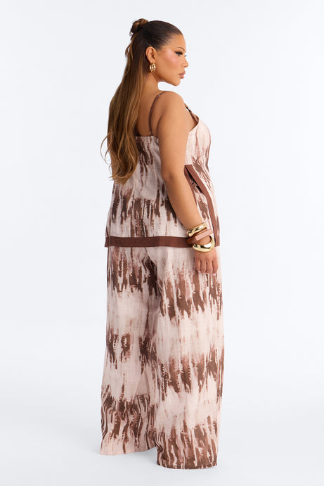 Yanira Linen Pant Set - Brown Combo