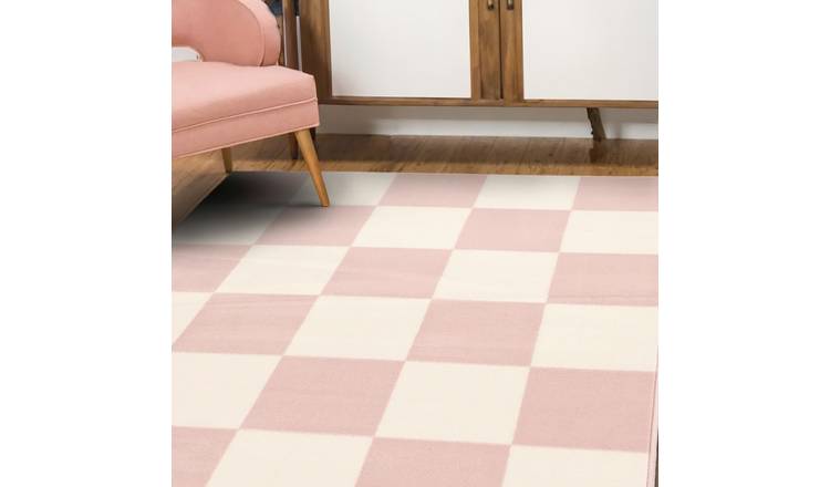 Homemaker Maestro Checkerboard Pink Cut Pile Rug - 80x150cm