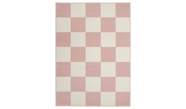 Homemaker Maestro Checkerboard Pink Cut Pile Rug - 80x150cm