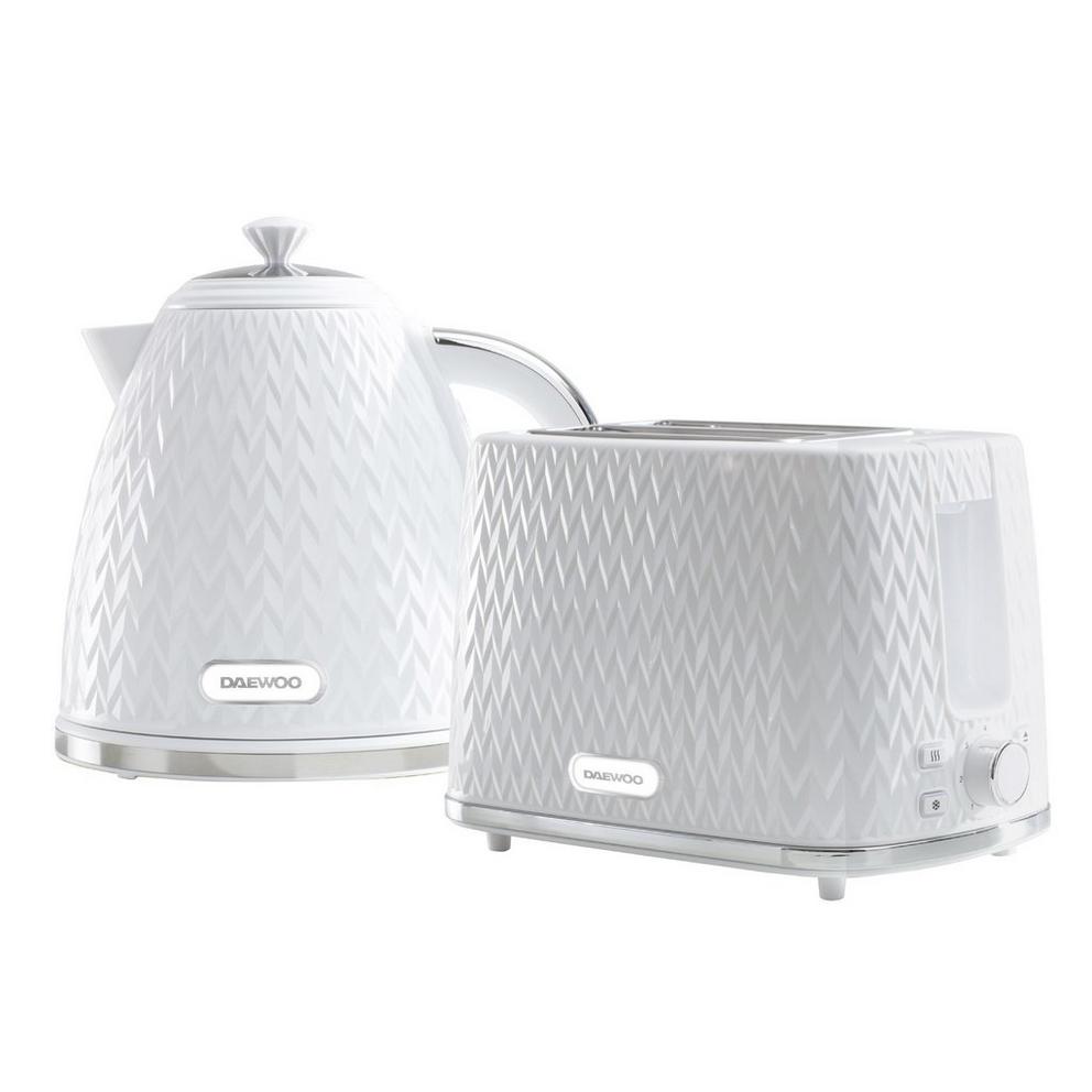 White Argyle Kettle & 2 Slice Toaster Set