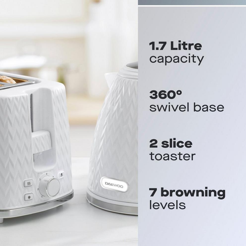 White Argyle Kettle & 2 Slice Toaster Set