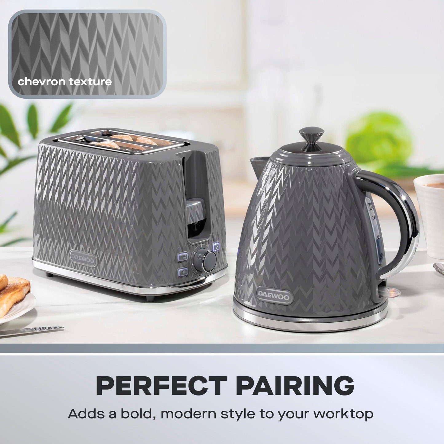 Dark Grey Argyle Kettle & 2 Slice Toaster Set