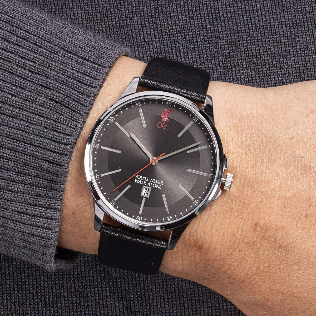 Liverpool FC Silver Black Strap Watch