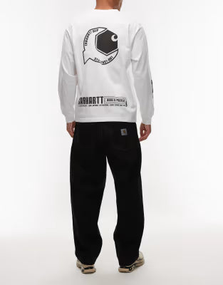 Carhartt WIP brandon loose straight fit denim jeans in black with constrast stitching