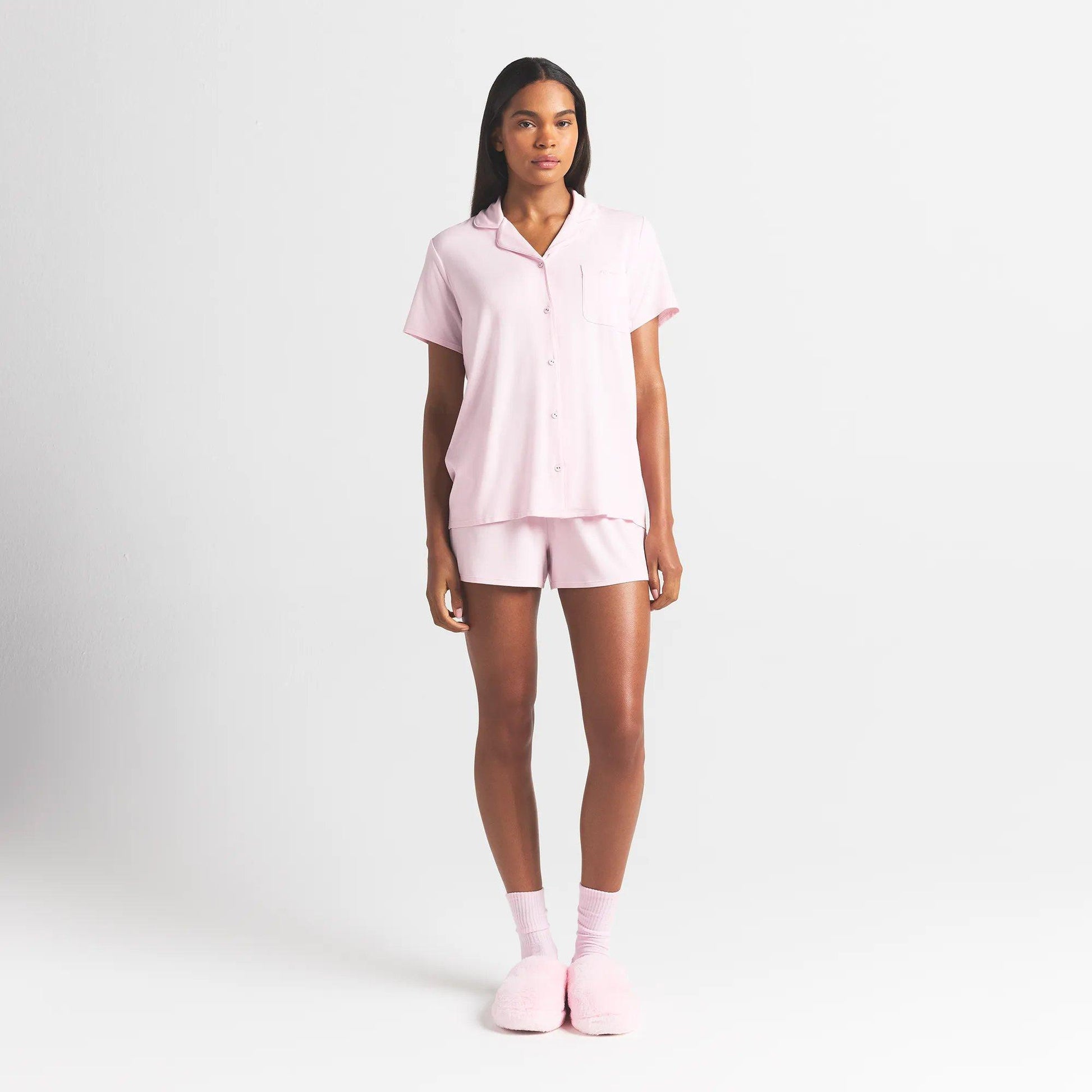 SKIMS Womens Sleep Short Sleeve Button Up Set