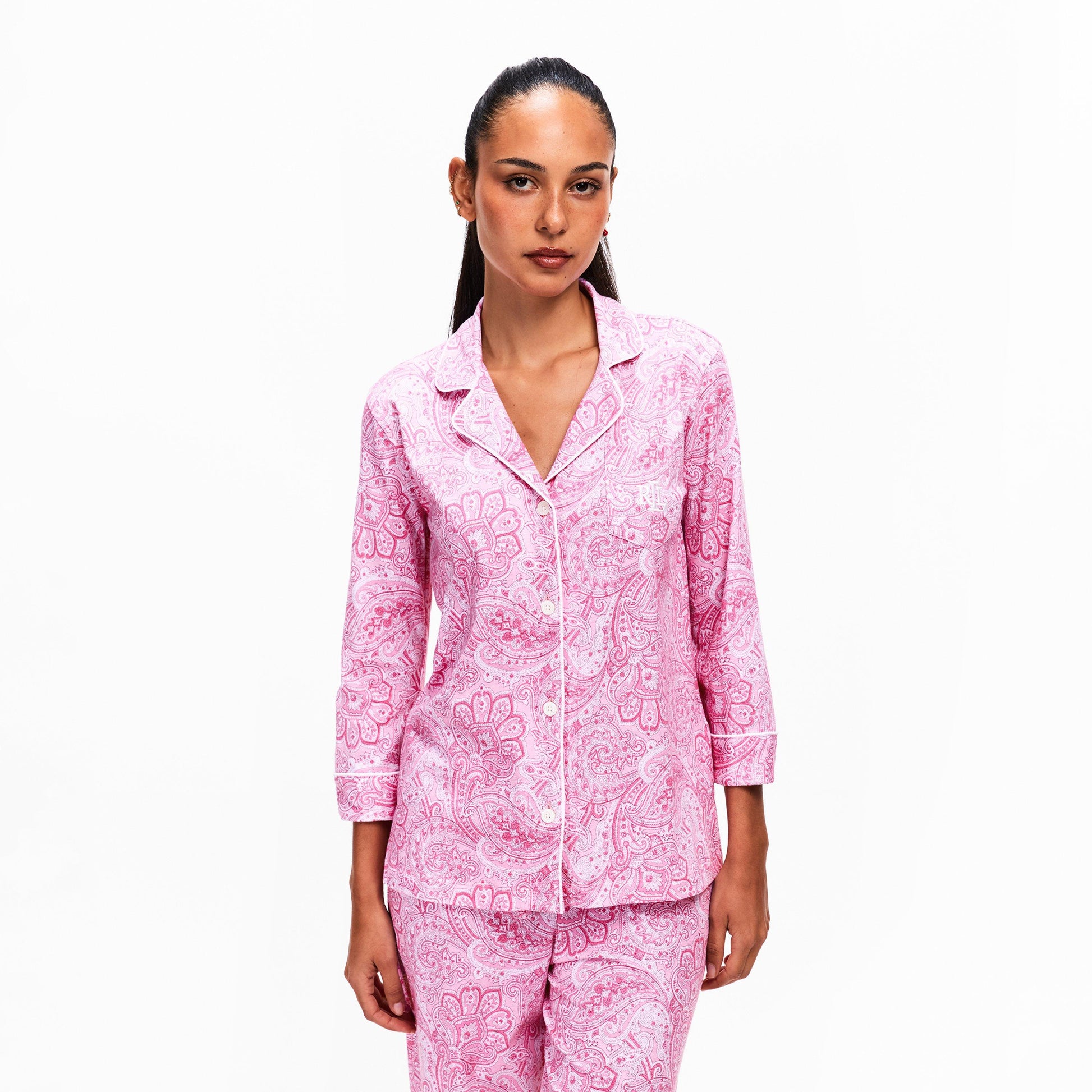 Lauren by Ralph Lauren Women's 3/4 Sleeve Notch Collar Long Pyjama Set