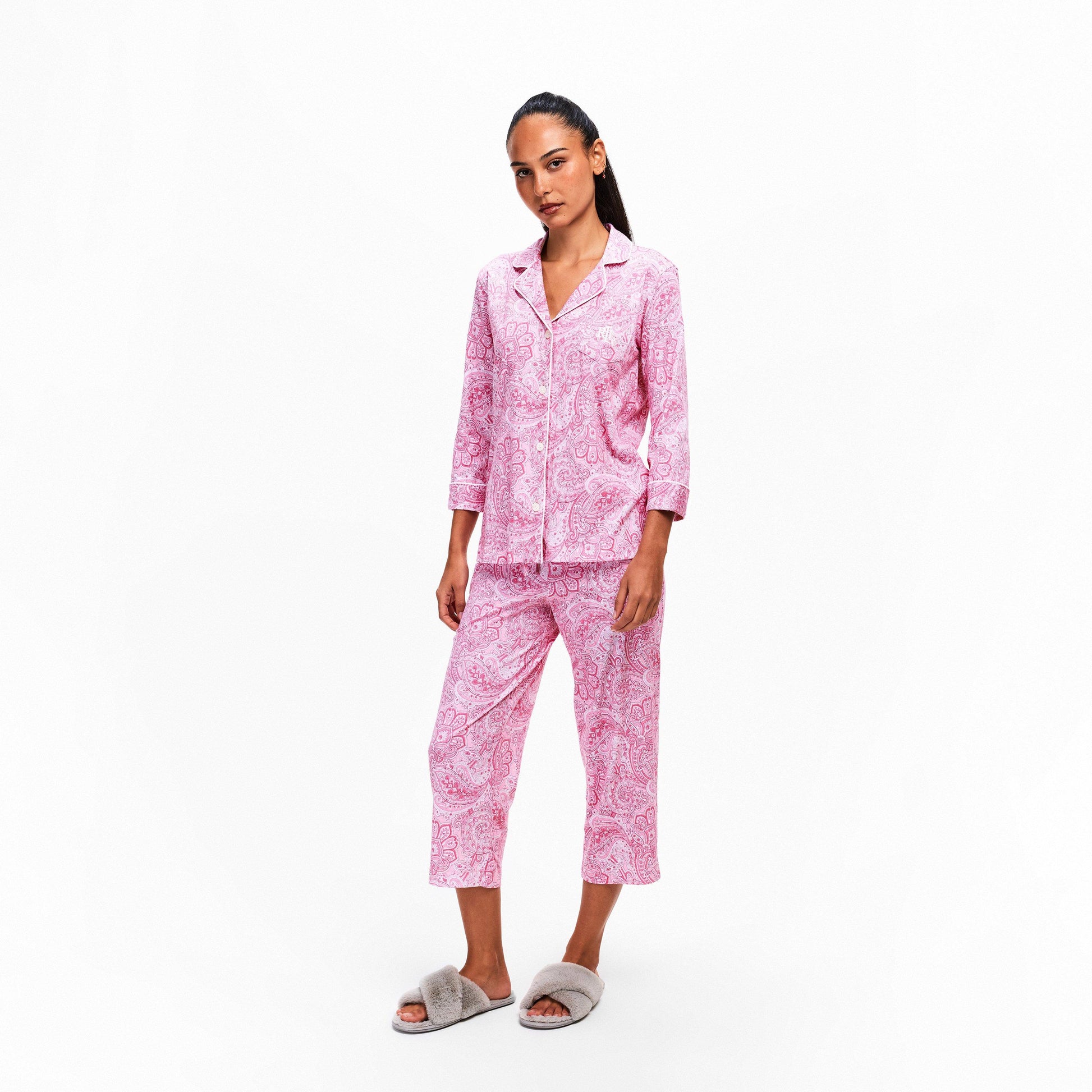 Lauren by Ralph Lauren Women's 3/4 Sleeve Notch Collar Long Pyjama Set