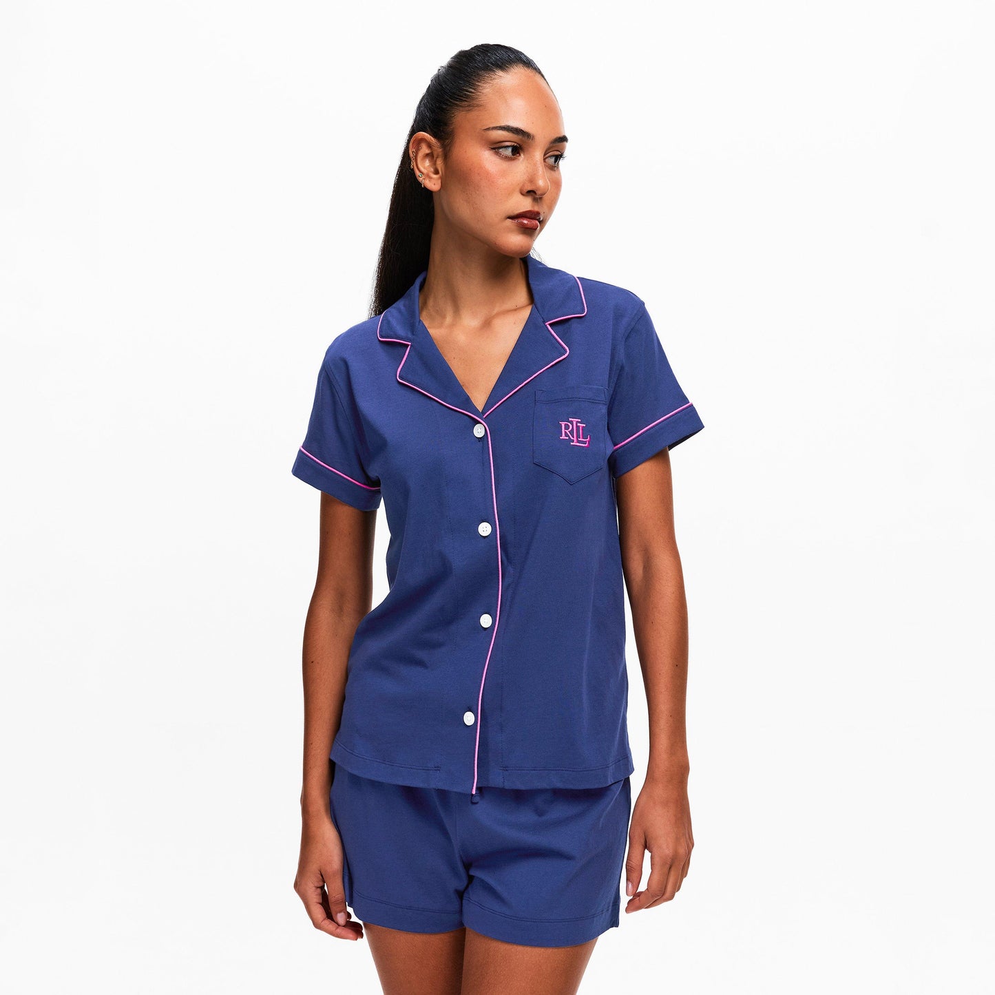 Lauren by Ralph Lauren Womens Notch Collar Short Sleeve Pyjama Set