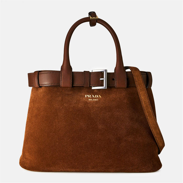 PRADA Medium Belt Buckle Suede Bag With Belt