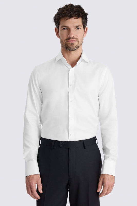 Tailored Fit White Cotton Twill Shirt