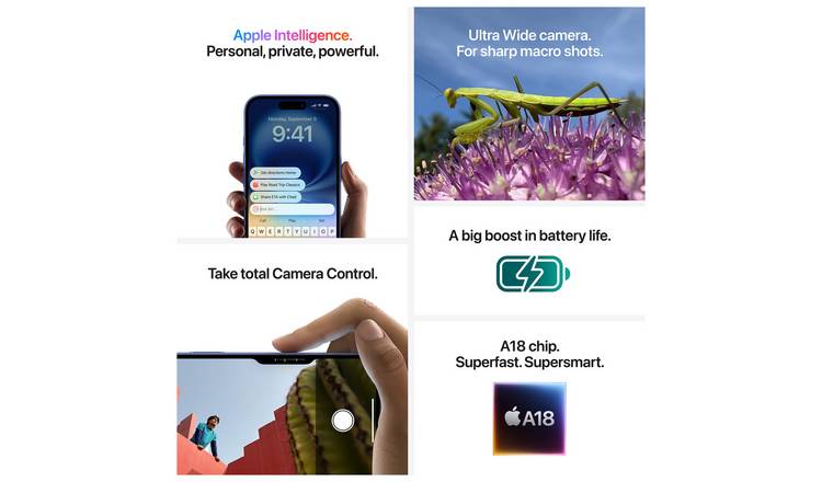 SIM Free iPhone 16 5G 128GB AI Mobile Phone - Teal