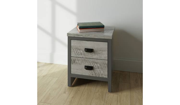 GFW Boston 2 Drawer Bedside Table - Grey