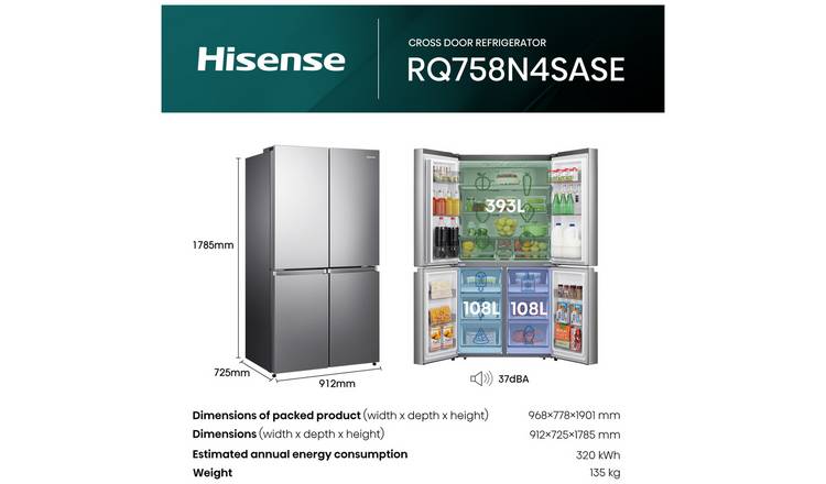 Hisense RQ758N4SASE American Fridge Freezer - Silver