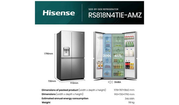 Hisense RS818N4TIE American Fridge Freezer - S/Steel