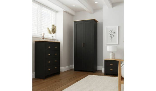 GFW Lancaster 3 Piece 2 Door Wardrobe Set - Black & Oak
