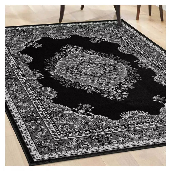 Homemaker Bukhura Traditional Black Cut Pile Rug - 200x290cm