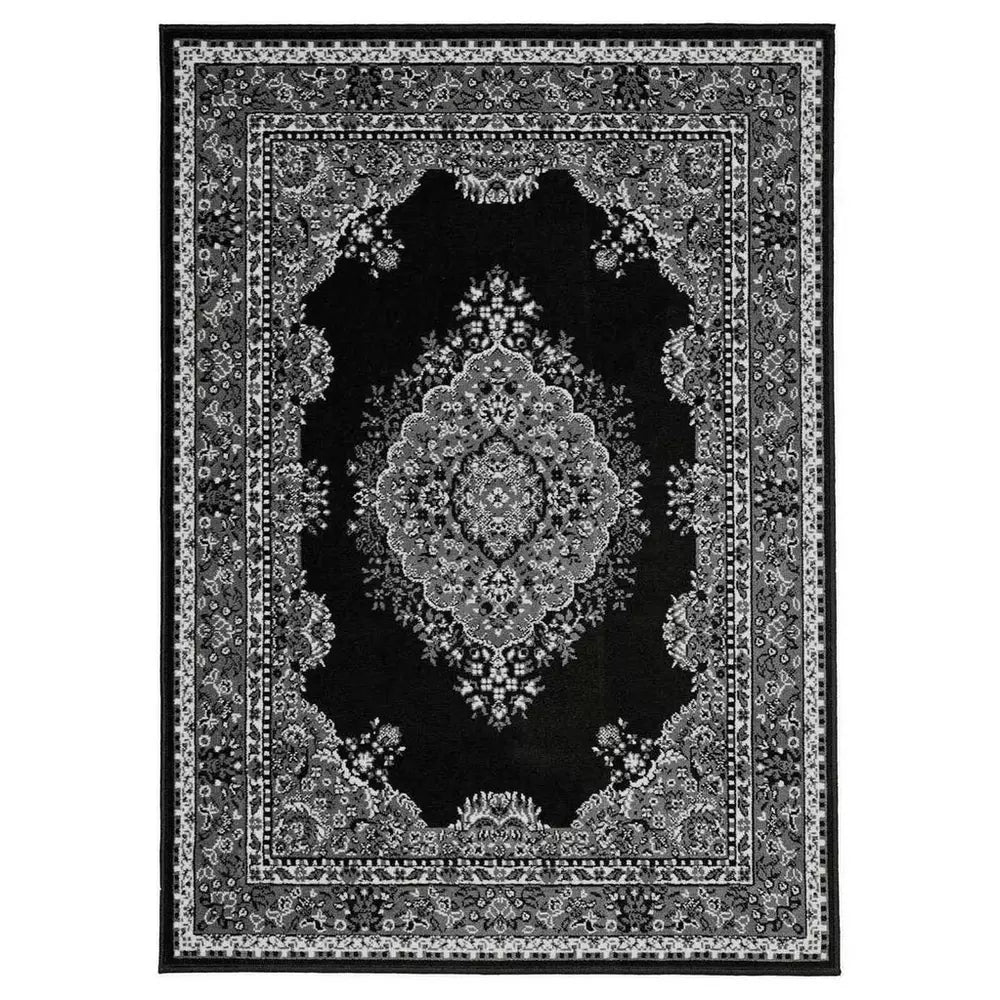Homemaker Bukhura Traditional Black Cut Pile Rug - 200x290cm