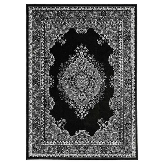Homemaker Bukhura Traditional Black Cut Pile Rug - 200x290cm