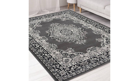Homemaker Bukhura Traditional Grey Cut Pile Rug - 200x290cm