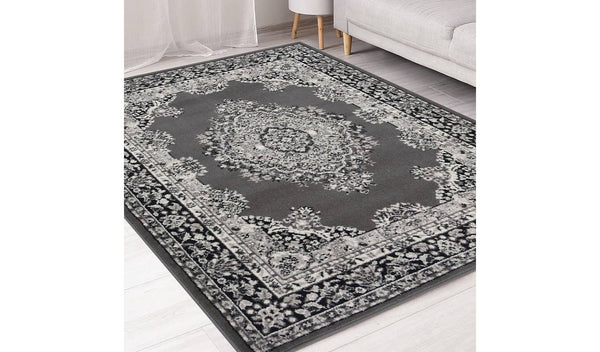 Homemaker Bukhura Traditional Grey Cut Pile Rug - 200x290cm