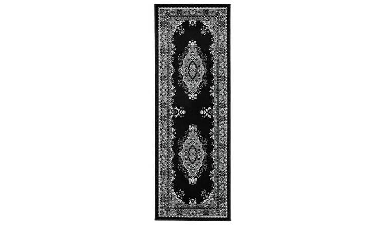Homemaker Bukhura Traditional Black Cut Pile Runner-67x200cm