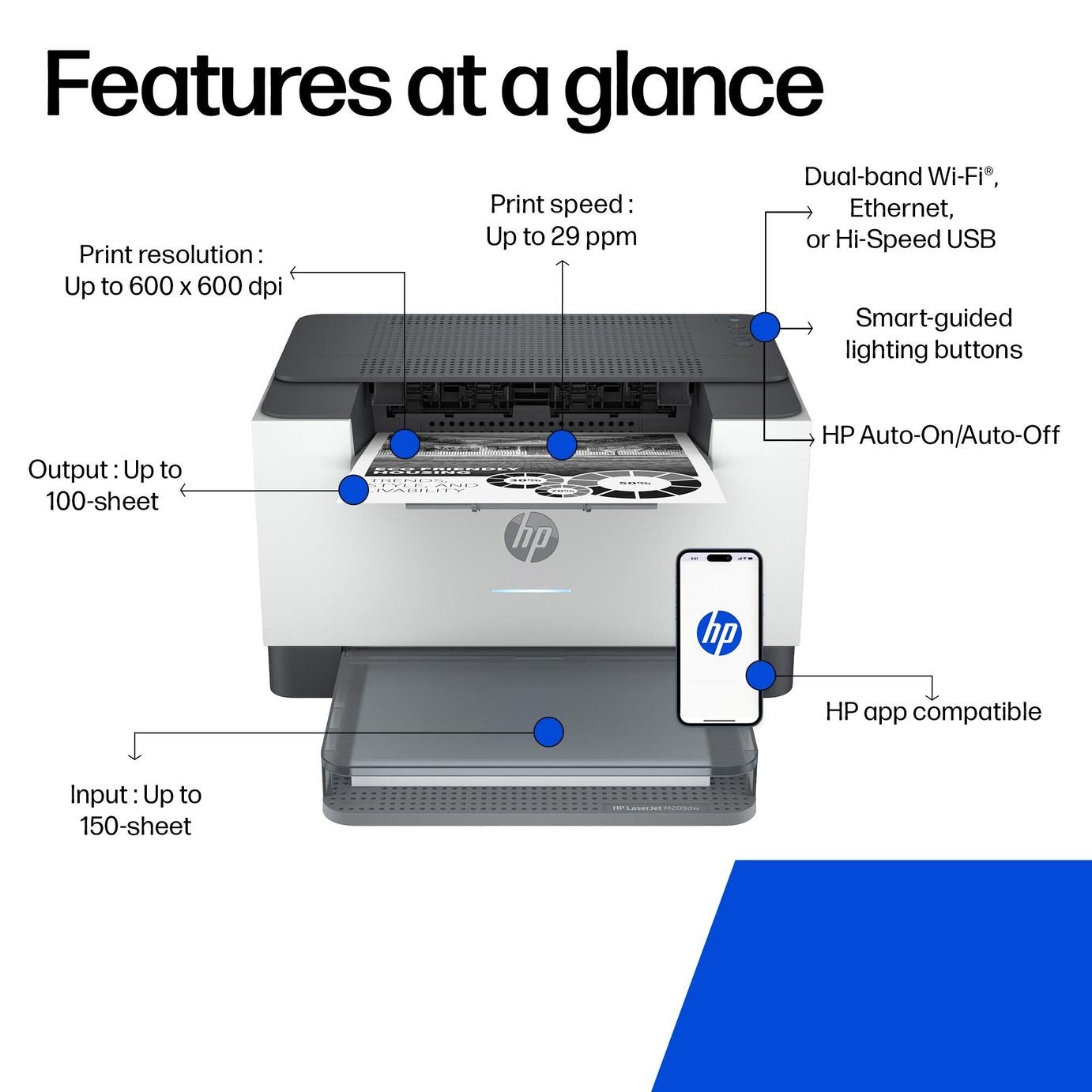HP LaserJet Pro M209dw Wireless Mono Laser Printer