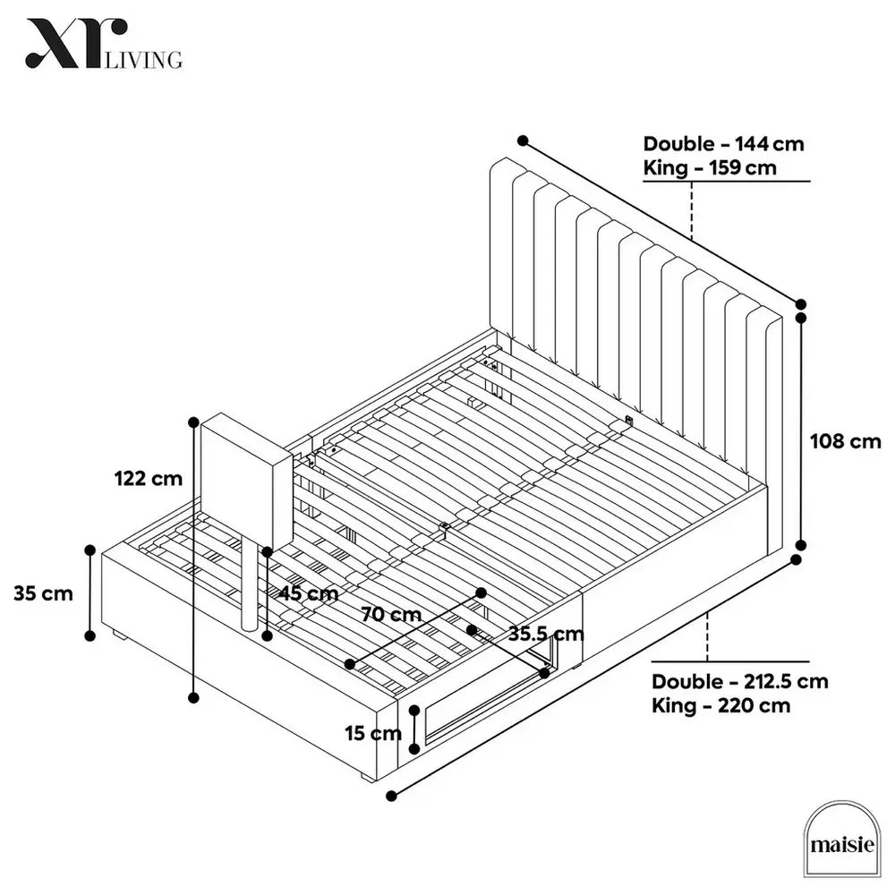 XR Living Maisie Double TV LED Bed Frame - Navy