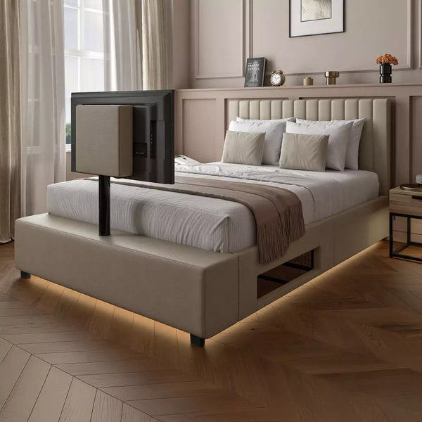 XR Living Maisie Kingsize TV LED Bed Frame - Cream