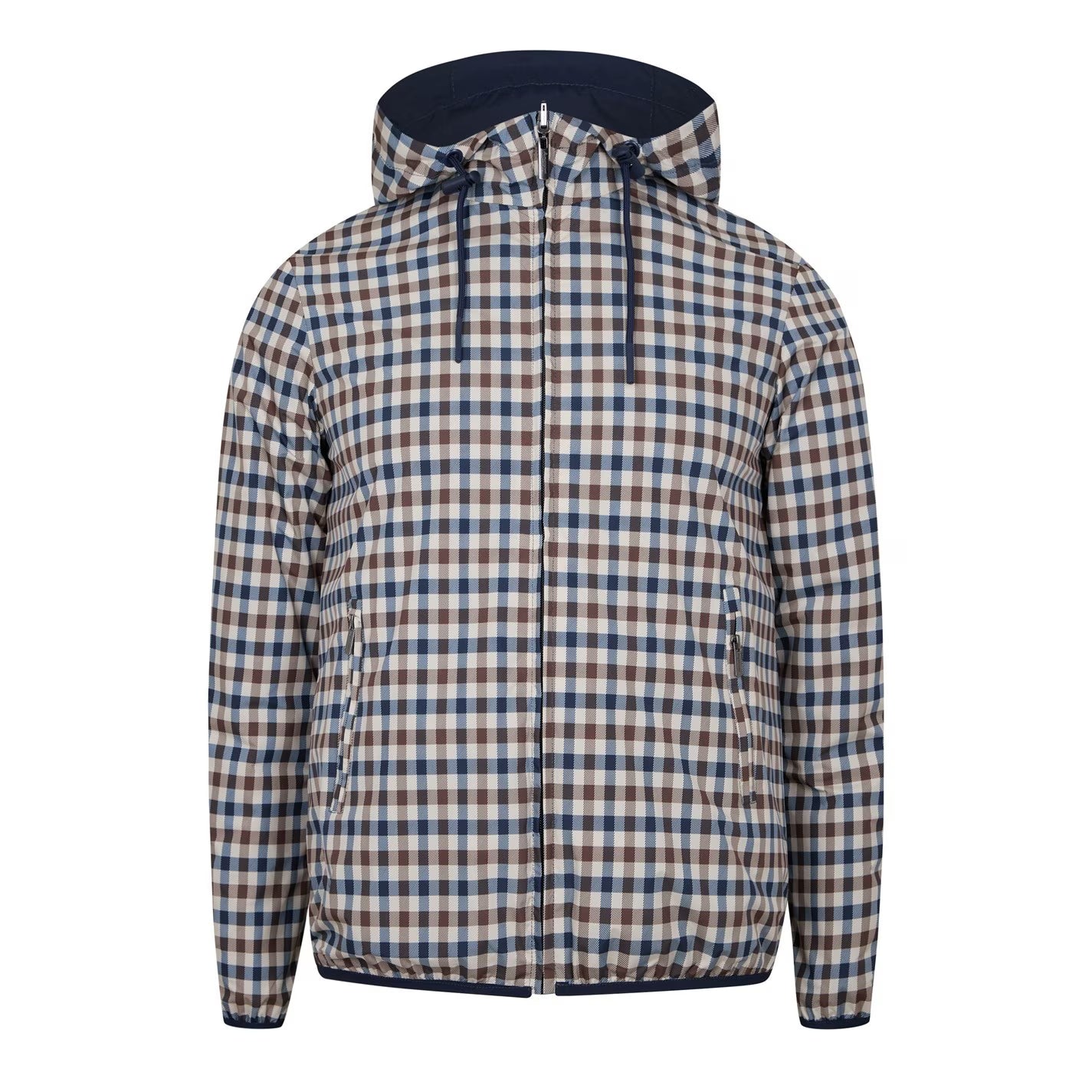 Men's Reversible Check Hooded Long Sleeve Rain Anorak
