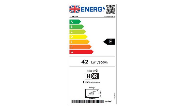 Toshiba 43 Inch 43UV2F53DB Smart 4K UHD HDR LCD Freely TV