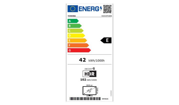 Toshiba 43 Inch 43UV2F53DB Smart 4K UHD HDR LCD Freely TV