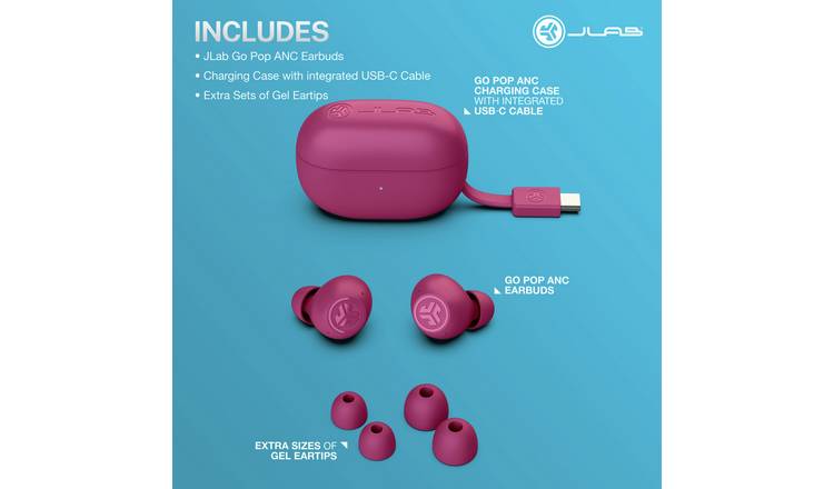 JLab Go Pop ANC True Wireless Earbuds - Fuchsia