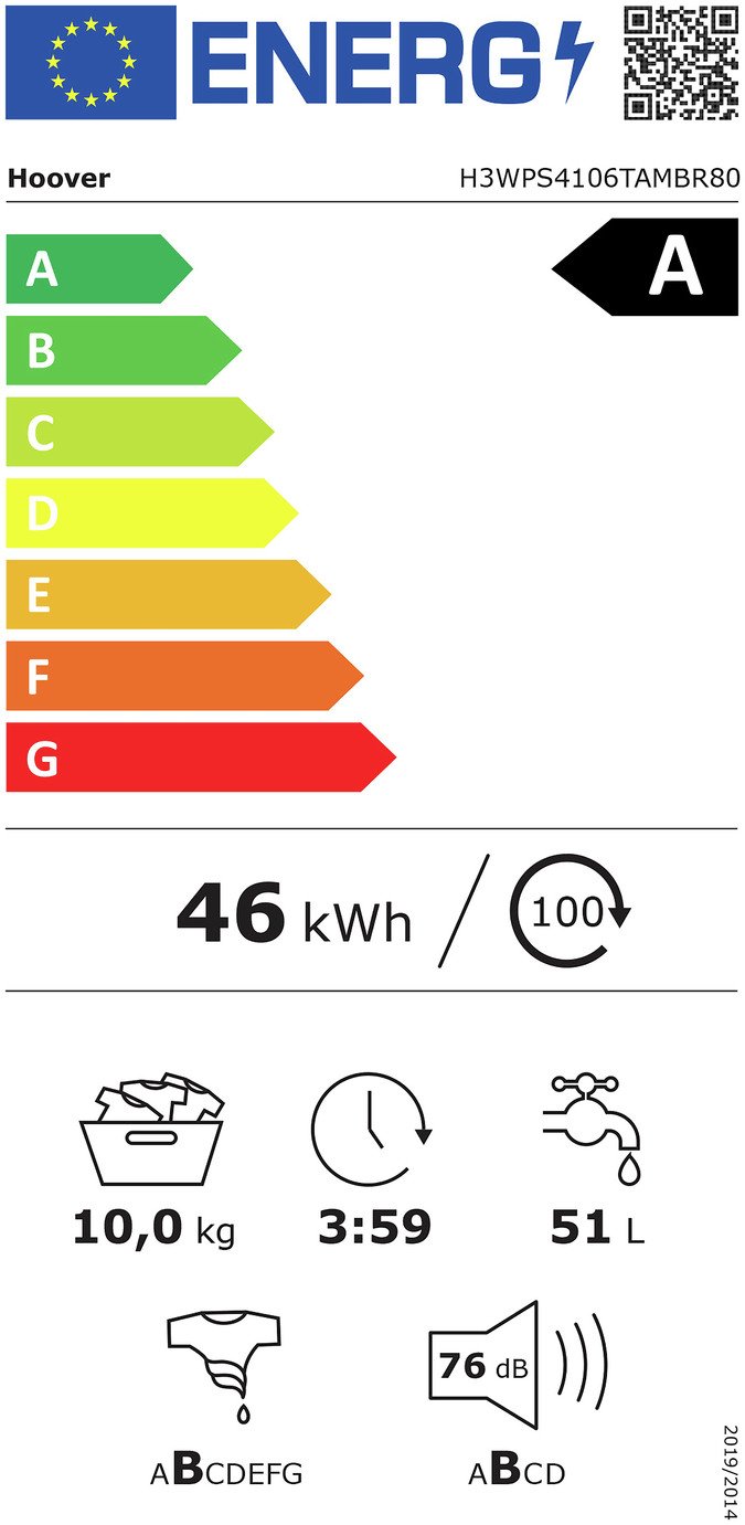 Hoover H3B13WPS4106TAMBR80 10KG 1400 Spin Washing Machine