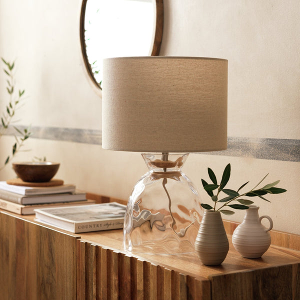 Habitat Vanern Dimple 42cm Glass Table Lamp - Clear & Cream