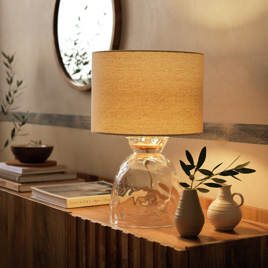 Habitat Vanern Dimple 42cm Glass Table Lamp - Clear & Cream