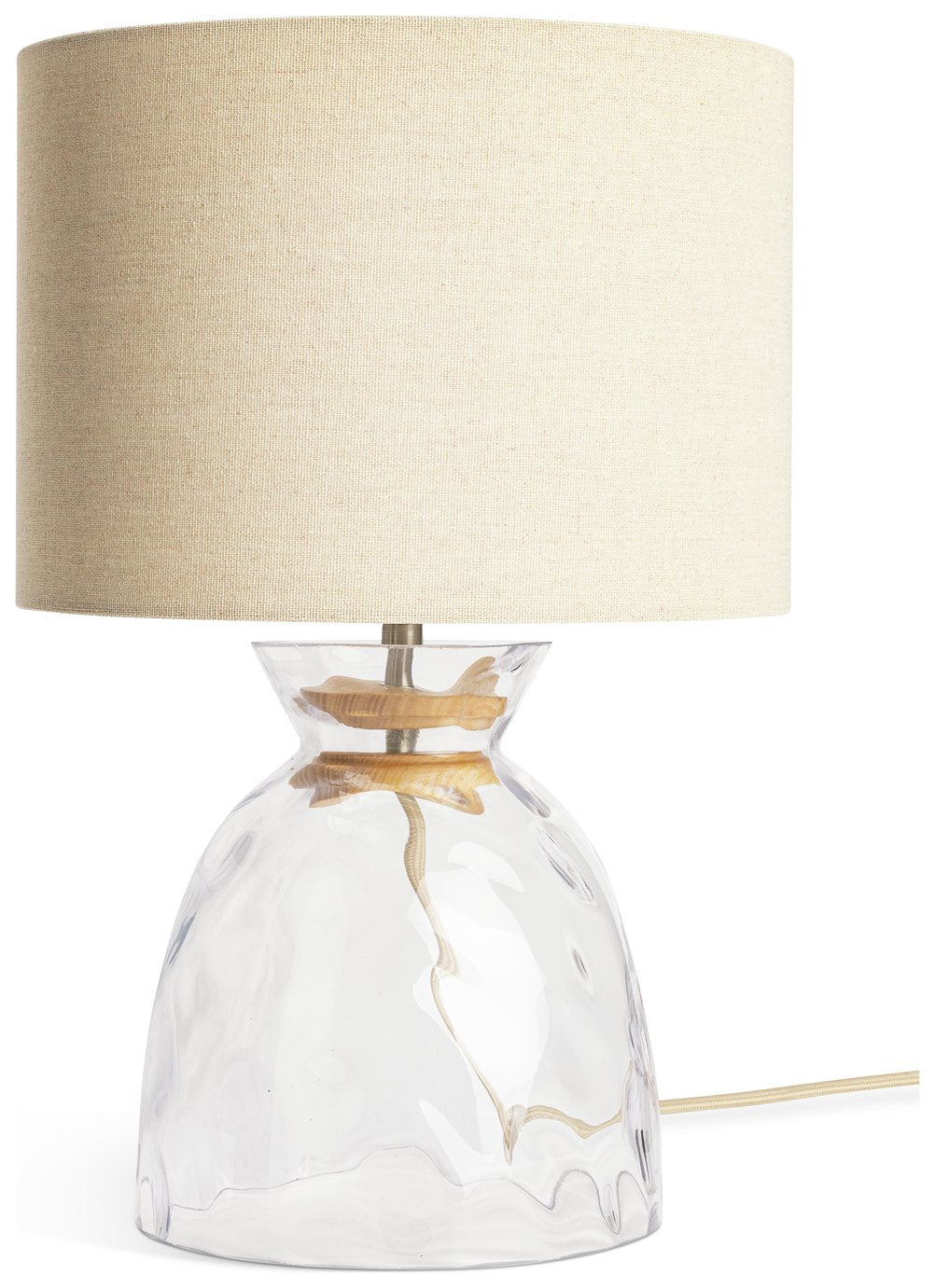 Habitat Vanern Dimple 42cm Glass Table Lamp - Clear & Cream