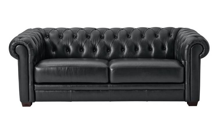 Habitat Chesterfield Leather 3 Seater Sofa - Black