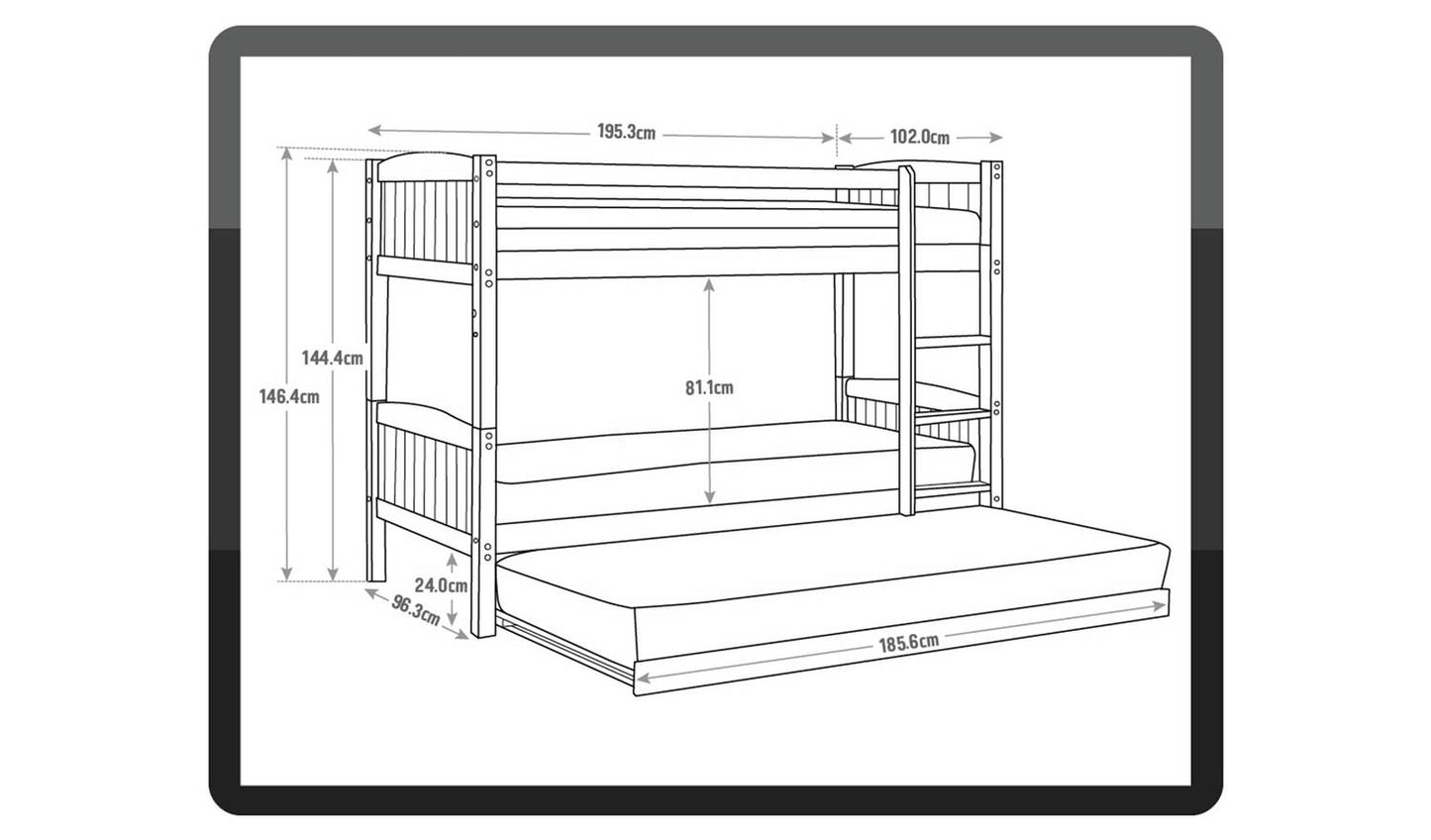 Habitat Detachable Bunk Bed, Trundle & 3 Mattresses-White