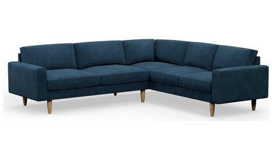 Hutch Velvet Block Arm 6 Seater Corner Sofa - Ink Blue