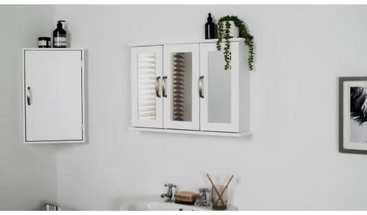 Argos Home Tongue & Groove 3 Door Mirrored Cabinet - White