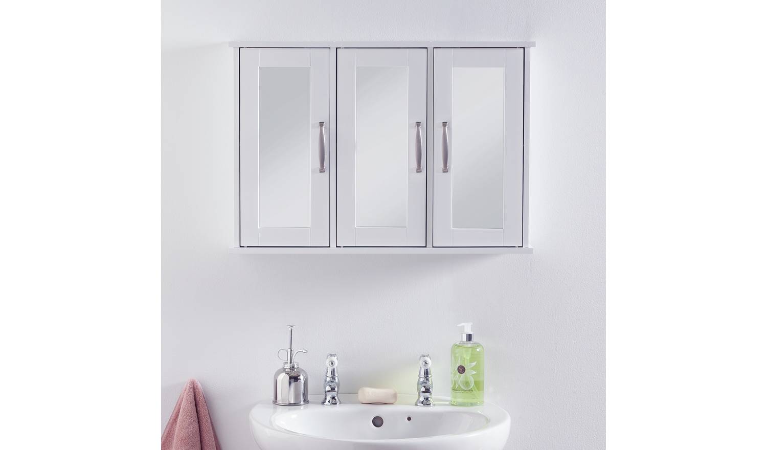 Argos Home Tongue & Groove 3 Door Mirrored Cabinet - White