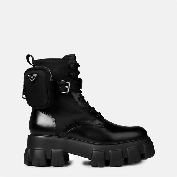 PRADA Women'S Mono Leather Combat Boots