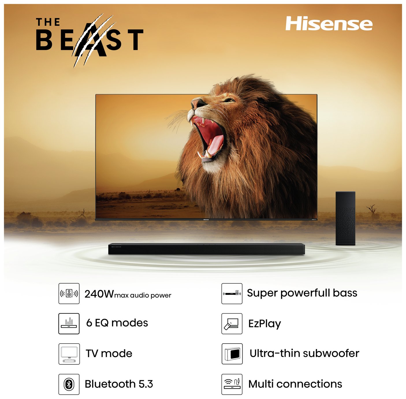 Hisense HS2100 240W 2.1Ch Soundbar with Wireless Sub