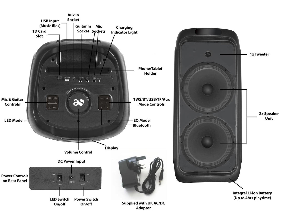 Acoustic Solutions K60 Bluetooth Party Speaker 60W (12Kg)